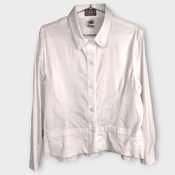 FDJ French Dressing Womens Jacket Sz 8 White Linen Buttons‎ Classicore Preppy - Picture 1 of 8